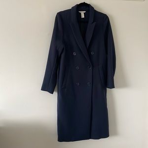 H&M Double-breasted Coat, Navy Blue, Size 2
